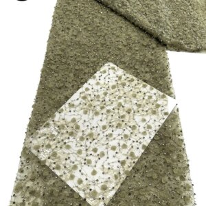Green French Mesh Beaded Lace Bead Fabric 2025 High Quality African Nigerian Sequin Lace Lace For Women Wedding Dress Sewing