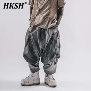 HKSH Spring Summer New Men Techwear Punk Tide Casual Distressed Washed Ankle -Length Cargo Pants Y2K Ins Baggy Streetwear HK4630