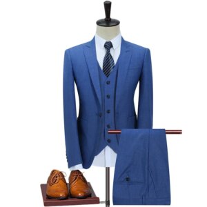 Men’s Business Casual Suit Professional Formal Groom’s Wedding Dress Three Piece Set