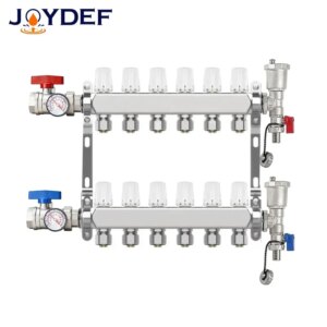 Stainless steel 304 floor heating manifold, exhaust and return valves, accessories 1/2 “3/4” adapter (default 1/2 “adapter)