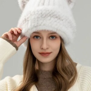 New warm ear sweet cute fur family hat Real