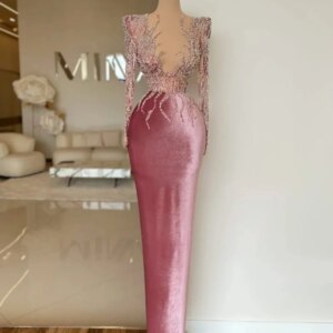 Formal Long Sleeve Prom Dress 2025 Luxurious Beaded Shiny Evening Dress Stylish A Line Flannel Knee-Length Gown Customized