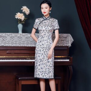 High Quality Real Silk Cheongsam Qipao Daily Mother-in-Law Banquet Dress High-End Mid-Length Formal