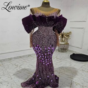 Elegant Purple Plus Size Mermaid Evening Dresses Dubai Arabic Full Beaded Crystals 50th Birthday Wedding Party Engagement Gowns