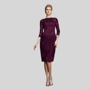 Purple Mother Of The Bride Dresses Sheath 3/4 Sleeves Lace Beaded Plus Size Short Groom Mother Dresses For Wedding Customized