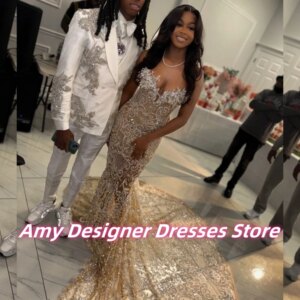 Exquisite Sequin Prom Dresses For African Girls Sparkle Rhinestones Long Mermaid Luxury Party Dress Vestidos De Festa Customized