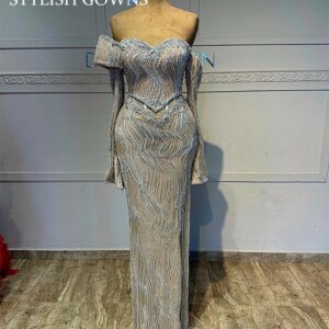 Off The Shoulder Evening Dresses High Quality Crystals Beaded Wedding Party Dress Vestidos De Gala Female Customized Robe De Ba