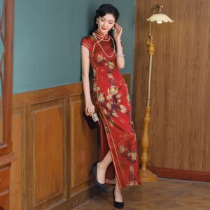 High Quality Red Real Silk Cheongsam Qipao Women’s High-End Wedding Clothes Toast Clothing