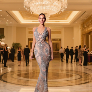 Luxurious Crystal Evening Gown Dress Charming Sleeveless Party Gown Dress Sexy Backless Floor Length Evening Gown Customized