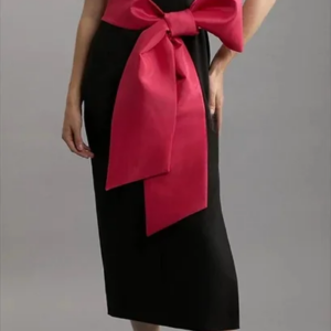 Little Daisy CustomizedPleat Bow Straight V-neck Midi Dresses Bespoke Occasion Dresses Exquisite Elegant Casual