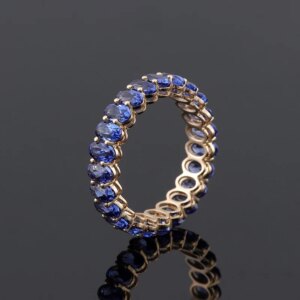Provence full band Ring 10K Solid Gold Anniversary ring Oval cut blue Lab Grown Gemstones Minimalist band Personalized Custom