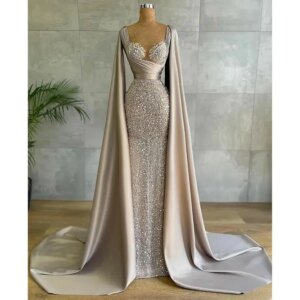 Arabic Dubai Glitter Evening Dresses Long Luxury 2025 Sweetheart With Cape Celebrity Dress Women Formal Prom Party Gowns
