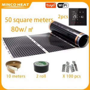 Minco Heat Infrared Energy Saving Underfloor Warming Heating Mat 50㎡ 80w/m2 Heating Film Kits with Floor Heating Thermostat