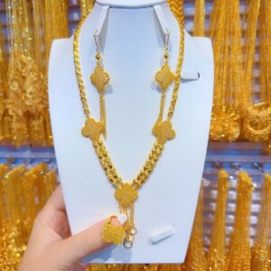 Dubai New 24K Gold Plated Necklace, Earrings, Rings, Romantic Party for Women, Gift for Mothers, Jewelry Set YY10556