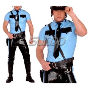Police man rubber uniforms shirt and pants latex costumes military set not including belt SUITOP customised