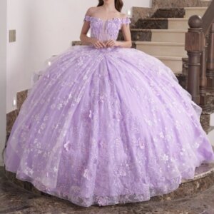 Lavender Shiny Princess Quinceanera Dresses Sequin Appliqued Lace Flower Beading Tull Sweet 16 Dress Sweetheart Ball Gown Vestid