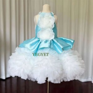 CustomizedLuxury Sky Blue Girl Dress Pearls Baby Kids Princess Birthday Wedding Party Children Holy Communion Gown