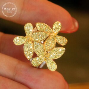 Aazuo Yellow Diamonddesign 18K White Gold Yellow Gold Flowershape Ring Gife for Woman Upscale Trendy Senior Party Fine Jewelry
