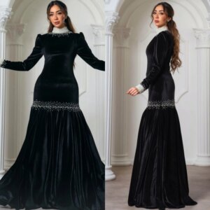 Customized Ball Velour Pearl Ruched Mermaid High Collar Bespoke Occasion Gown Long Es Saudi Arabia