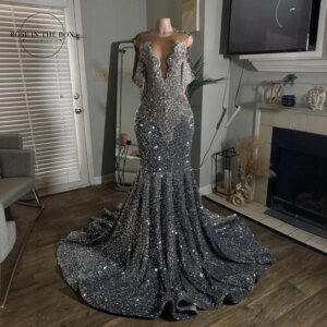2025 Sparkly Prom Dresses For Black Girls Luxury Crystals Beaded Sequin Long Mermaid With Off Shoulder Straps Customized