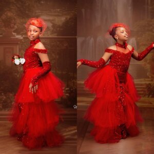 Red Sequined Girls Birthday Party Dresses Customized High Neck Mermaid Flower Girl Dresses Kids Pageant Gowns for Photo Shoot