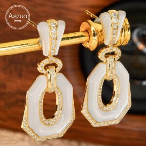 Aazuo 18K Yellow Gold Natrual White MOP Real Diamond 0.4ct Luxury Square DropEarring For Woman Upscale Trendy Wedding Engagement
