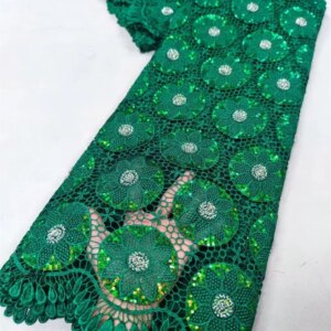 African Nigerian beads Cotton Embroidery Guipure Lace Fabric, chiffon lace Wedding Party Dress, High Quality, 5Yards, 2024,