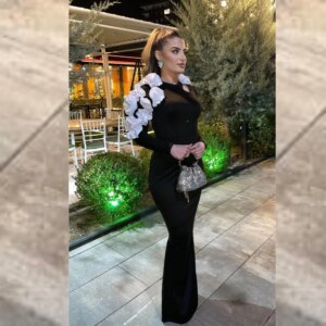 Customized Exquisite Sparkle Jersey Flower Draped Pleat Cocktail Party Sheath O-Neck Bespoke Occasion Gown Long Dresses