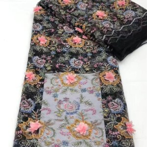3d fabric Nigerian French Mesh Tulle Lace Fabrics 2024 BLACK High Quality Net Lace Soft Bridal African Lace Fabrics For Wedding