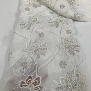 White Chiffon Embroidered High Quality Tulle Lace Fabric For Sewing Cotton Chiffon African Nigerian Wedding Party Dress A230-2