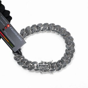 Custom 12mm 3 Rows S925 Sterling Silver VVS Diamond Necklace Iced Black/White Moissanite Cuban Link Chain for Men Gift