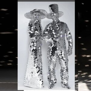 Future technology Cosplay mirror dresses men suit Bride and groom show romantic space wedding dress stage wear