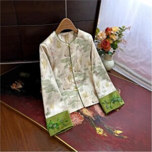 New Chinese coat national style beads all temperament reduction long sleeve outside the top