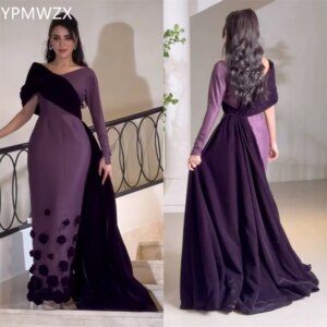 Customized Prom Gown Evening Women YPMWZX V-neck Column Floor Length Skirts Applique 3D Flower Draped Bespoke Occasion Dresses