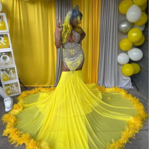 Goose Exquisite Prom Dresses 2024 Sexy Sequins Beaded Tassels Black Girls Cocktail Dresses Feather Tulle Fishtail Hem Dresses