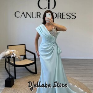 Elegant Blue Satin One Shoulder Prom Dress 2025 Saudi Arabia Crystal Pleat Memriad Evening Dresses Special Occasion Dresses