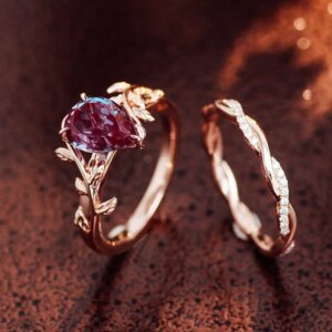 Provence Luxury Wedding Ring set KGold pear cut Lab Gemstones flower ring DEF/VS Lab Diamonds Halo band Stack Band Custom