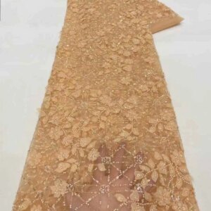 French Elegant Beaded Sequins Lace Fabric 2025 High Quality 5 Yards Luxury African Lace Fabric Nigerian Wedding Dress for Women