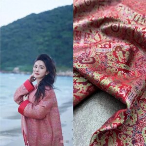 Red silk brocade fabric haute couture coat and cheongsam