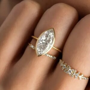 Custom Moissanite Gold Rings 18k 3 Carat Center 7*14mm Marquise Cut Moissanite Jewelry For Women