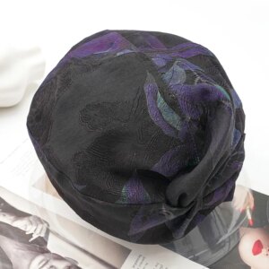 Gauze night beret Silk hat foldable four single