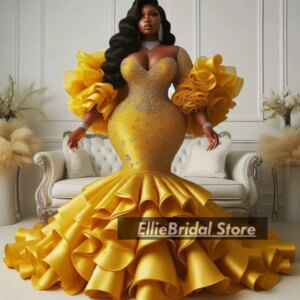 Plus Size Evening Dresses For Women Luxury Satin Aso Ebi Mermaid Wedding Party Dress Bespoke Pearls Prom Gowns Customized