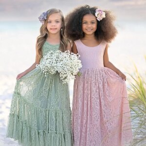 Ruffle Girl Dress for Wedding Flower Girl Dress Lace Boho Toddler Dresses Garden Party Holiday Communion Sleeveless Princess