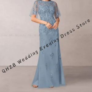 Elegant O-Neck Appliquins Lace Straight Mother Of Bride Wedding Dresses Bridal Gowns Customized