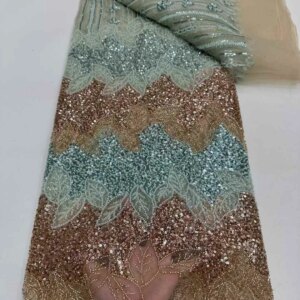 African Beaded Lace Fabric Embroidered Lace Fabric High Quality 2025 Sequins French Mesh Nigerian Tulle Lace For Sewing KB4584