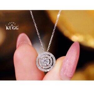 KUGG 100% 18K White Gold Necklace Real Natural Diamond Pendant Necklace for Women Luxury Round Design High Wedding Jewelry