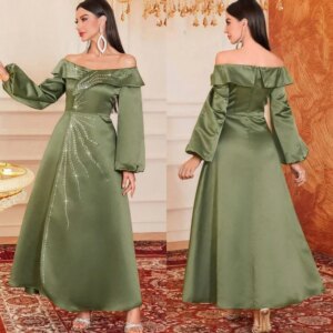 Customized Simple Satin Pleat Pattern A-line Boat Neck Evening Dresses Fashion Elegant Simple Sparkle Exquisite