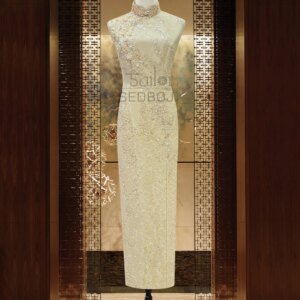 New Chinese style summer exquisite jacquard slim fit gold nail bead cheongsam