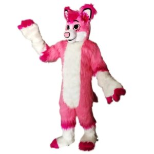Pink Fursuit Husky Dog Mascot Costume Luxury Long Fur Cosplay Suit Xmas Fancy Outfit Customized Size