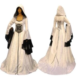 Vintage Medieval Prom Dress With Cap Customized Corset Victorian Costume Women Masquerade Special Occasion Dress Long Sleeves